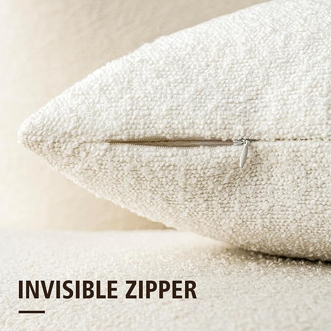 Foindtower Pack of 2, Decorative Textured Boucle Throw Pillow Covers Accent Solid Pillow Cases Cozy Soft Couch Cushion Case for Chair Sofa Bedroom Living Room Home Decor 22 x 22 Inch White
