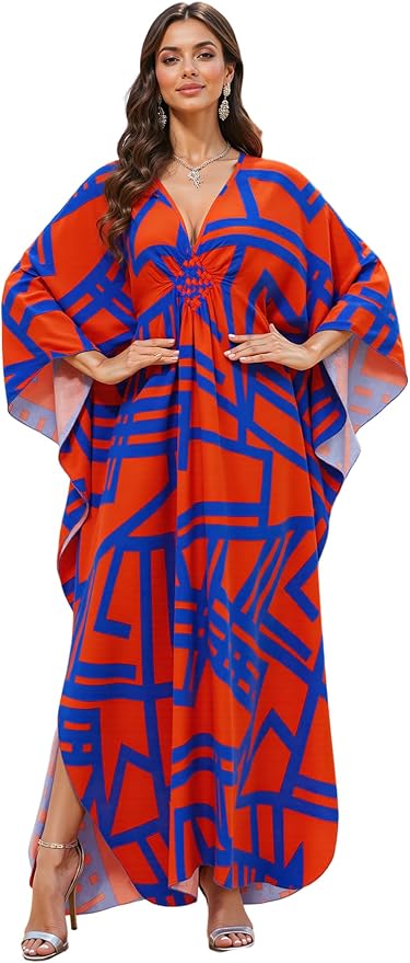 Mumu Dresses for Women Plus Size, Bohemian Kaftan Beach Cover Up Long Maxi Nightgown Soft Loungewear