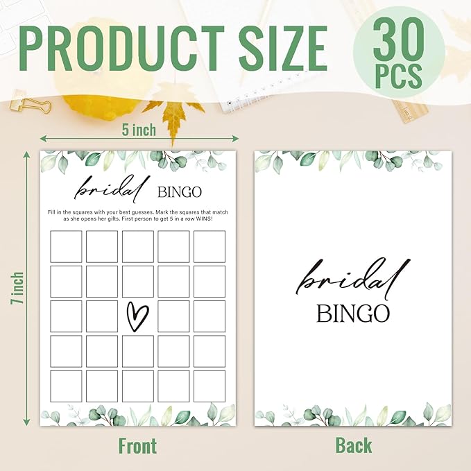 Bridal Shower Bingo Bridal Bingo Wedding Shower Games 30 Guests for Engagement Wedding Party, Games for Showers (Eucalyptus Botanical) -0005