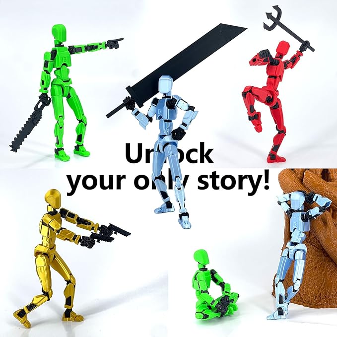 【5-Pack】(Assembly Completed) T13 Action Figure Set, Titan 13 Robot Action Figure 3D Printed robo 13 Articulated, Dummy for Collectors Desktop Decorations, Black Green Red White Blue