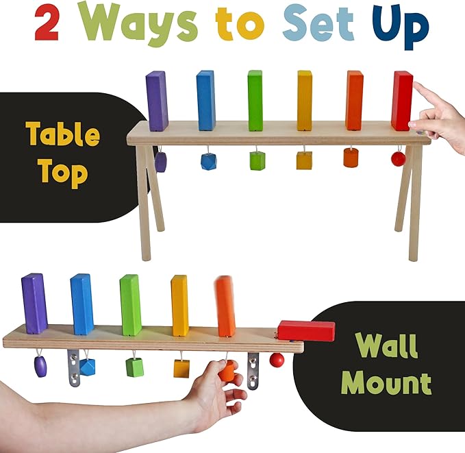 Wooden Falling Domino Wall/Stand; Colorful Toppling Domino Blocks for Kids