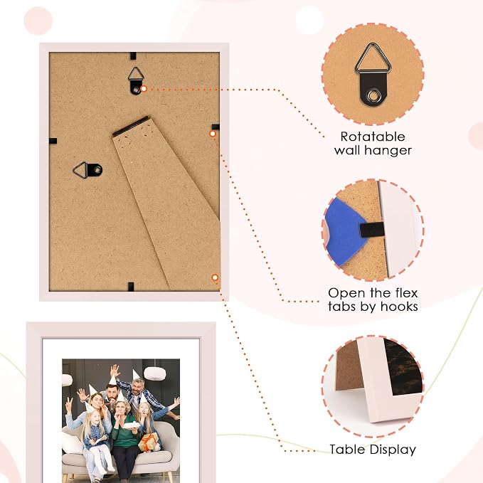 FIXSMITH 5x7 Picture Frame Set of 2, Pink Photo Frame with HD Plexiglass, Display Pictures 4x6 with Mat or 5x7 Without Mat Multi Picture Frames Collage for Tabletop or Wall Display
