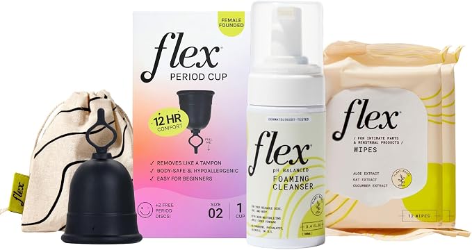 Flex Cup Starter Bundle Size 2 with Cup 02, Foaming Cleanser, and 2-Packs of Wipes (Starter Pack Size 02)