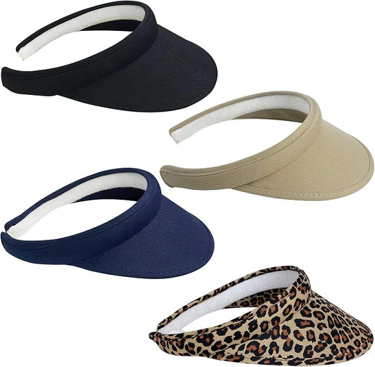 4 Pack Sun Visor Hats Women Men Clip on Cotton Wide Brim Visors Hat Outdoor Sports Golf Beach Travel Tennis Caps