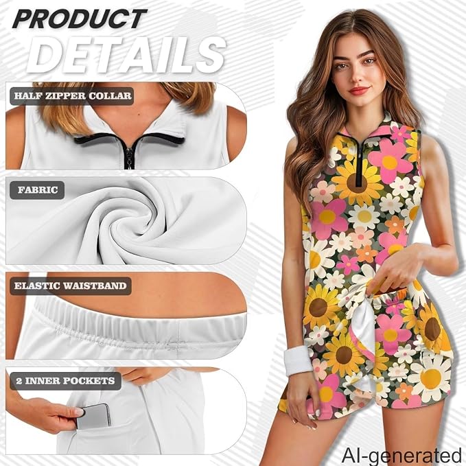 Golf Dress Tennis Dresses for Women with Built in Shorts and Pockets Sleeveless Athletic Dress Workout Dress