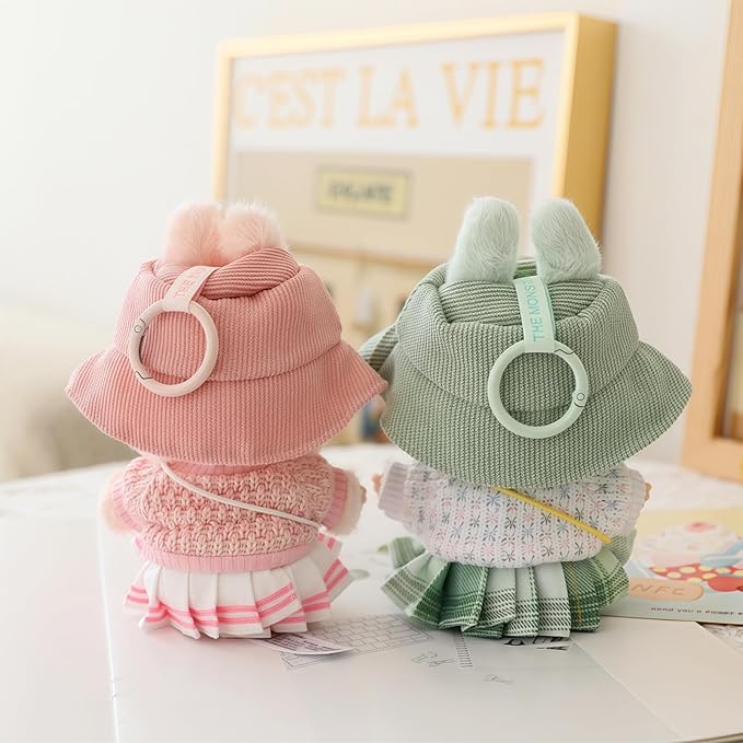 17cm Doll Clothes Set, 5 Pieces Dress Outfit Set for 6.7inch Doll Suit, Fashion Chic Hat & Clothes Accessories for 1st/2nd/3rd Gen Dolls Play & Display Green