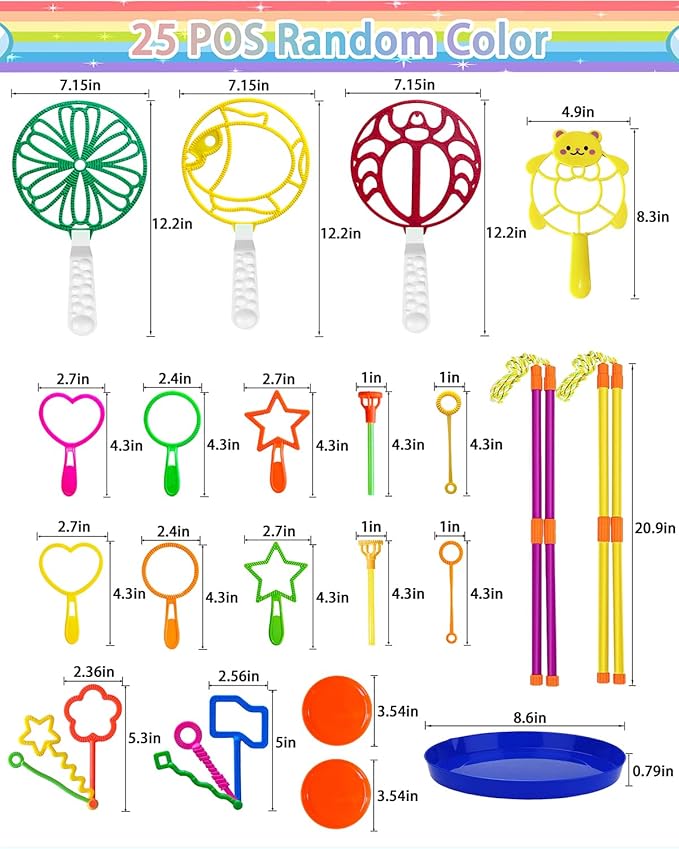 Big Bubble Wands Set, Big Bubbles Wand Toy Sets with Tray Bulk Funny Large Bubble Making Toys for Kids Adult Summer Outdoor Playtime Activity Party Favors Gifts Birthday Games, 25Pcs
