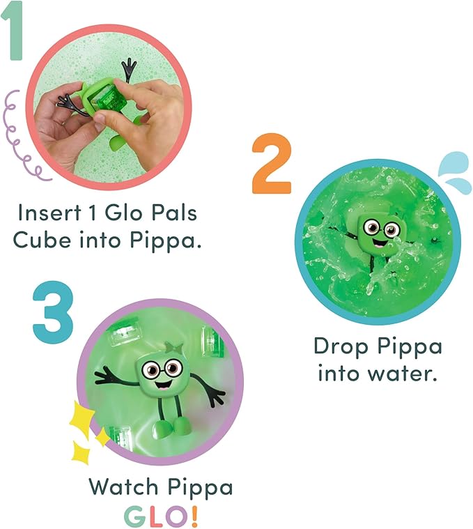 New Glo Pals Pippa Water-Activated Bath Toy with 6 Reusable Light-Up Cubes for Sensory Play - Valentine Day Gift