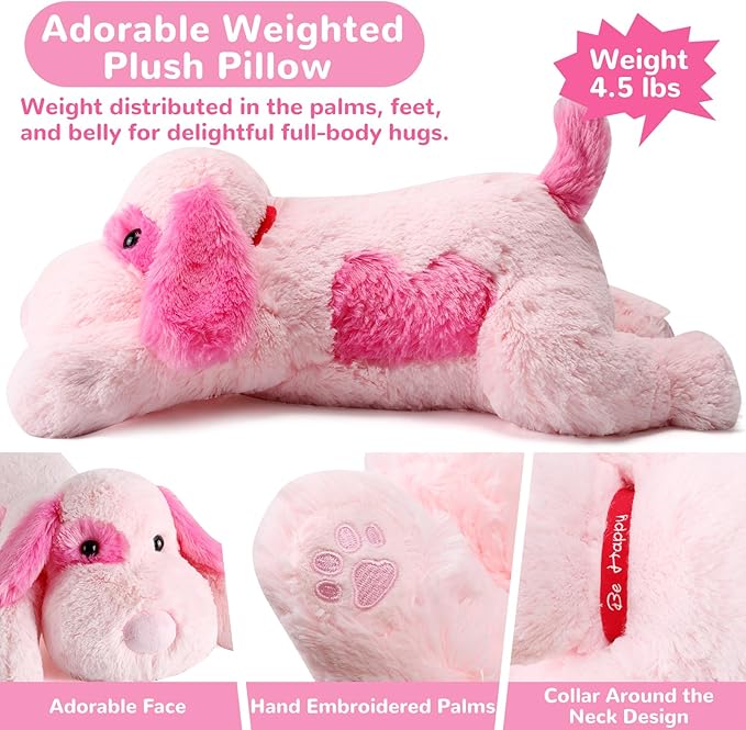 meowtastic Pink Dog Weighted Stuffed Animals - 22 Inch 4.5 Pounds Weighted Plush Dog Stuffed Animals - Big Stuffed Dog Plush Pillow - Cute Plush Toys Gifts for Kids & Adults (22" 4.5 lbs)