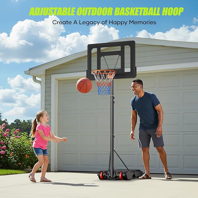 Asbest Kids Basketball Hoop Outdoor, 5.08-7 FT Adjustable Height, Portable Basketball Hoop for Kids in Backyard, Driveway and Indoor, Shatterproof PC Backboard