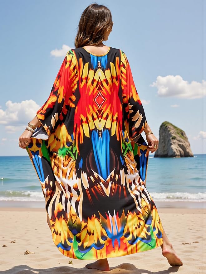 Mumu Dresses for Women Plus Size, Bohemian Kaftan Beach Cover Up Long Maxi Nightgown Soft Loungewear