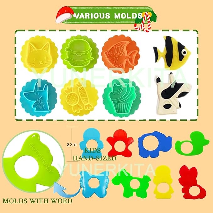 Play Dough Tools Set, Kids Clay Molds Kit with Animal Letters Numbers Cutters Rollers Storage Box, Non-Toxic ASTM F963 Certified, Toys for Toddlers Boys Girls Ages 3-8