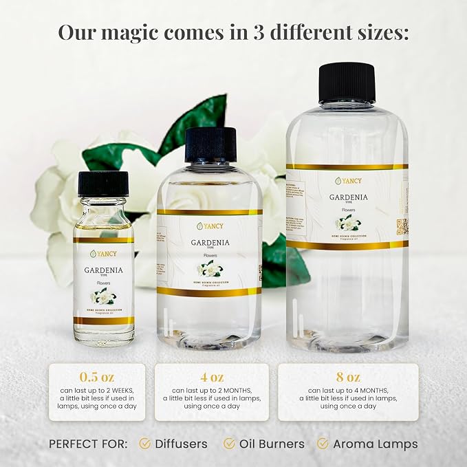 YANCY Gardenia Home Collection Fragrance Oil (1/2 oz), Pure Gardenia Floral Scent, Elegant Fragrance for Diffusers, Oil Burners & Aroma Lamps, Fresh Floral Ambiance for Any Room