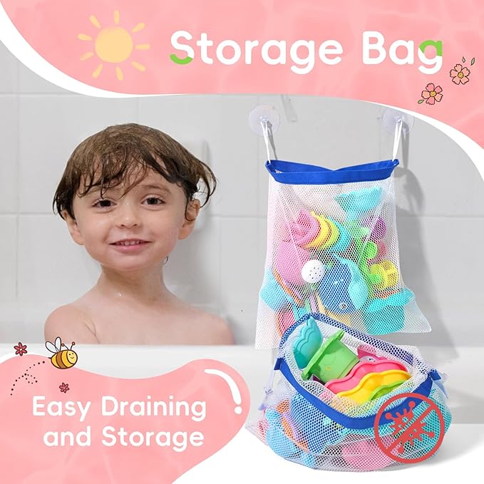 Toddler Bath Toys for Kids Ages 1-3, 17PCS Easy Clean & Colorful Mold Free Bath Toys for Babies 6-12 Months with Educational Stacking Cups Fun Bathtub Pool Water Toys for Toddler 2-4