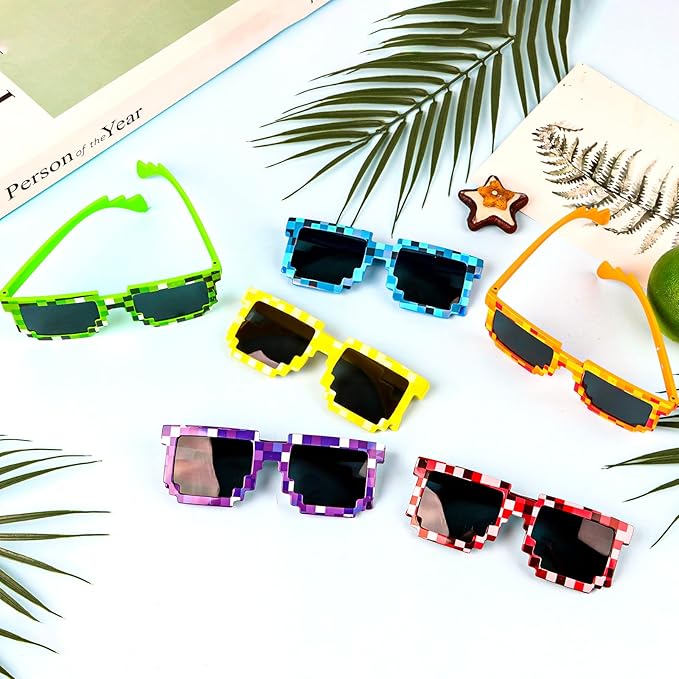 KIMOBER 12 Pack Pixel Sunglasses,6 Colors Pixelated Mosaic Gamer Glasses for Photo Props Party Favors