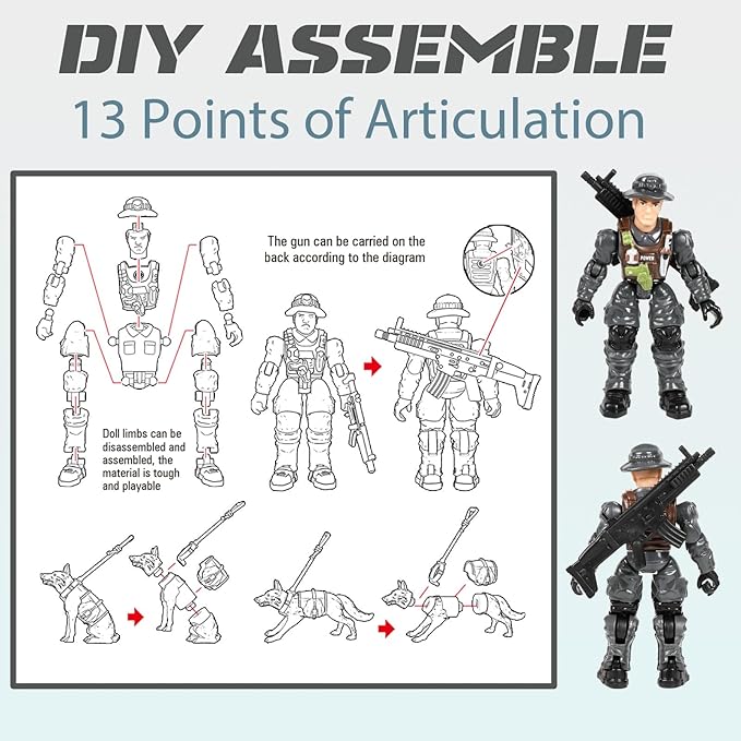 HAPTIME Army Men Action Figures with Weapons, Toy Soldiers for Boys, Plastic Army Toys for Boys 6-8, Birthday Gift for Military Collectors (6Pcs Blue + 6Pcs Gray)