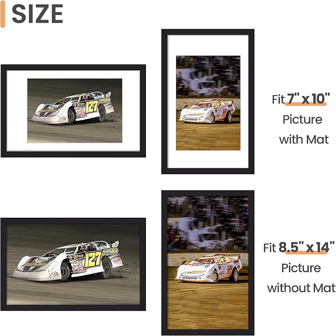 upsimples 8.5x14 Picture Frame,Display Pictures 7x10 with Mat or 8.5 x 14 Without, Wall Hanging License Frames, Black, 1 Pack