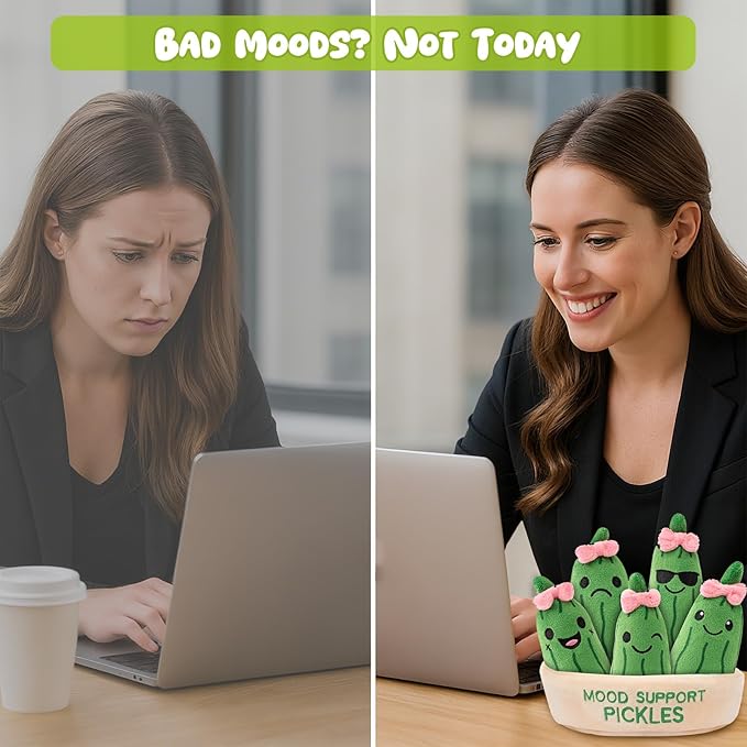 Mood Support Stuffed Animals Pickles: 5 Squishy Plushie Pickles in Basket | Emotional Relief Cute Plush Pickle Stuffed Toy | Christmas Stocking Stuffers, Valentine's Day & Birthday Gifts for Adults