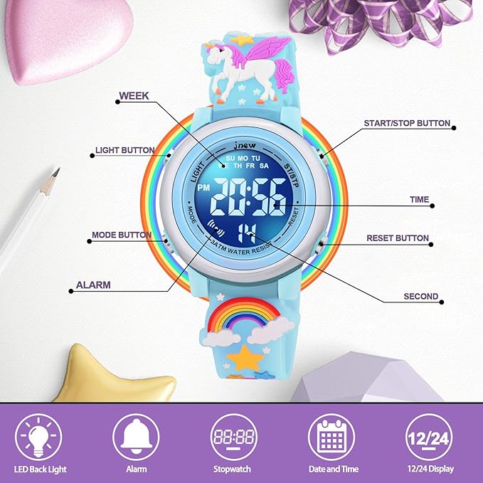 3D Cartoon Waterproof Watches for Girls with Alarm - Best Toys Gifts for Girls Age 3-12
