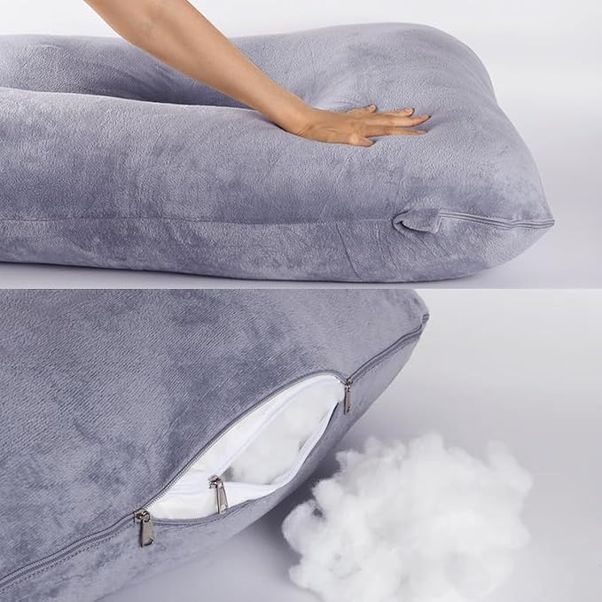 U-Shaped Full Body Pregnancy Pillow for Sleeping – 57" Maternity Pillow with Removable Cover, Support for Back, Legs, Belly & Hips (Velvet-Dark Grey)