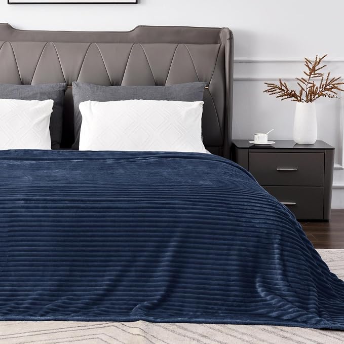 BEDELITE 3D Ribbed Jacquard Navy Blue Full Size Blankes for Bed, 84x90 Inch | Soft Warm Decorative Fluffy Blanket, Cozy Fuzzy Lightweight Plush Fleece Throw Blankets for Bed, Room Decor, Gift for Women