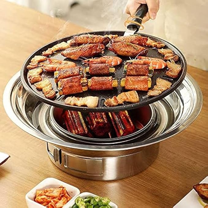 Baffect Korean Charcoal Grill For Indoor BBQ Cooking & Outdoor Camping | Include Portable Grill Body, Non-Stick Barbecue Grill Pan, Grill Net, Charcoal Holder, Charcoal Ash Bowl, Hot-Prevent Handle