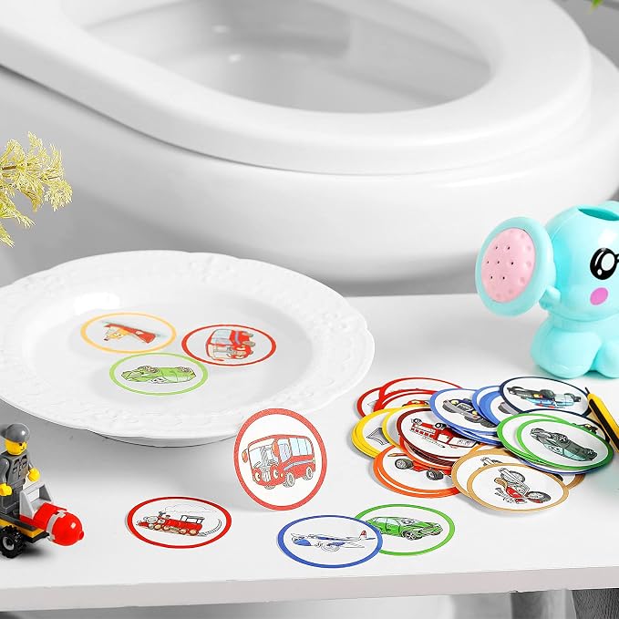 Chinco 120 Pcs Pee Targets for Boys Training Toilet Tinkle Flushable Paper Stickers You Pee on Boys Potty Training Targets Potty Aids Flushable Chart for Toddlers Use(Cars Styles)