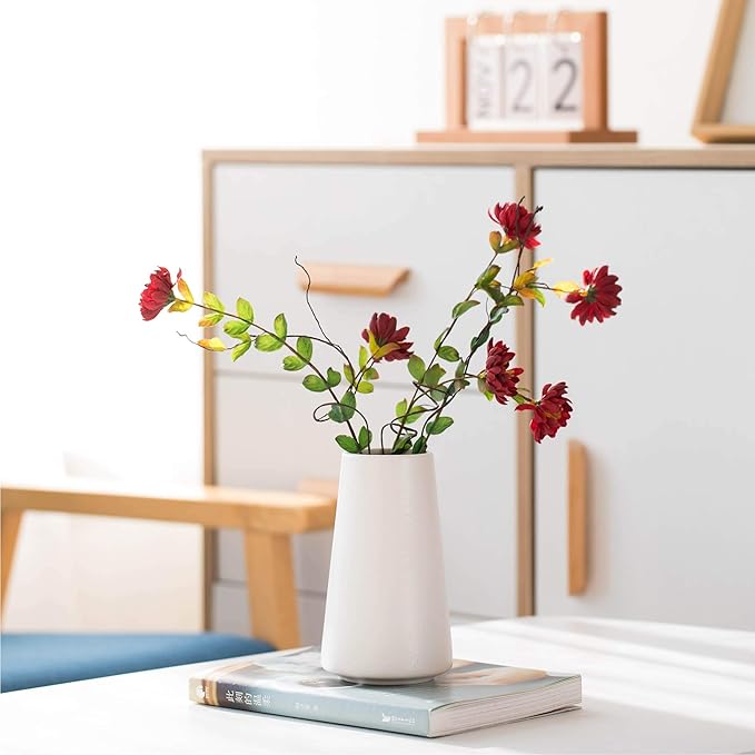 Simple Boho Ceramic Flower Vase for Home Decor (Bright White,Small) | 6'' Modern Vase for Flower Plant Pampas Grass, Fit for Table Shelf Centerpieces, Living Room Kitchen Bedroom Wedding Gift