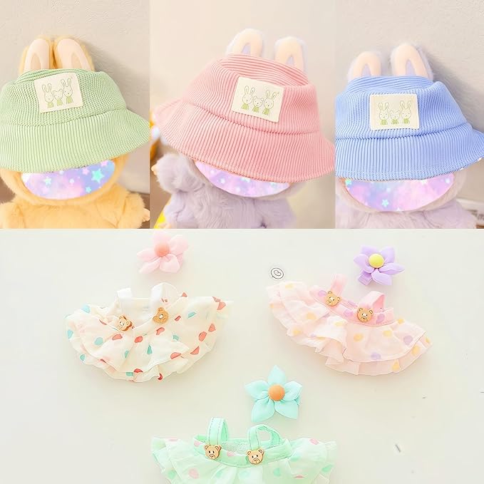 17cm Doll Clothes Set, 3 Pieces Dress Outfit Set for 6.7inch Doll Suit, Fashion Chic Hat & Clothes Accessories for 1st/2nd/3rd Gen Dolls Play & Display Pink