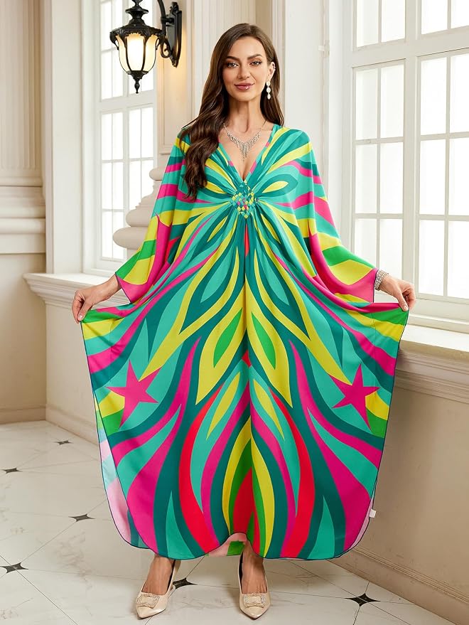 Mumu Dresses for Women Plus Size, Bohemian Kaftan Beach Cover Up Long Maxi Nightgown Soft Loungewear