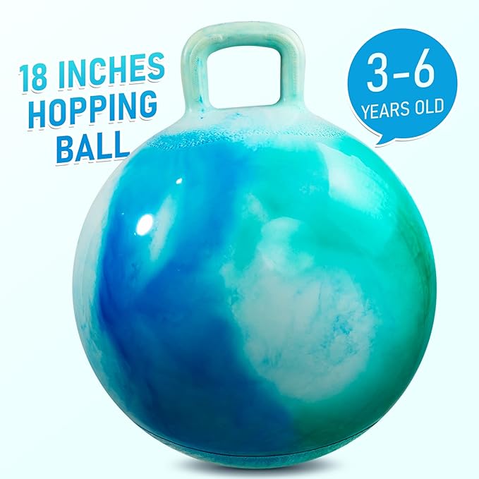 U&C Planet Hopper Ball 18 inches Bouncy Ball with Handle for Kids Age 3-6 Hoppity Hop Sit and Bounce Jumping Hopping with Pump and Gift Box Great Gift for Birthday Christmas, Clouds