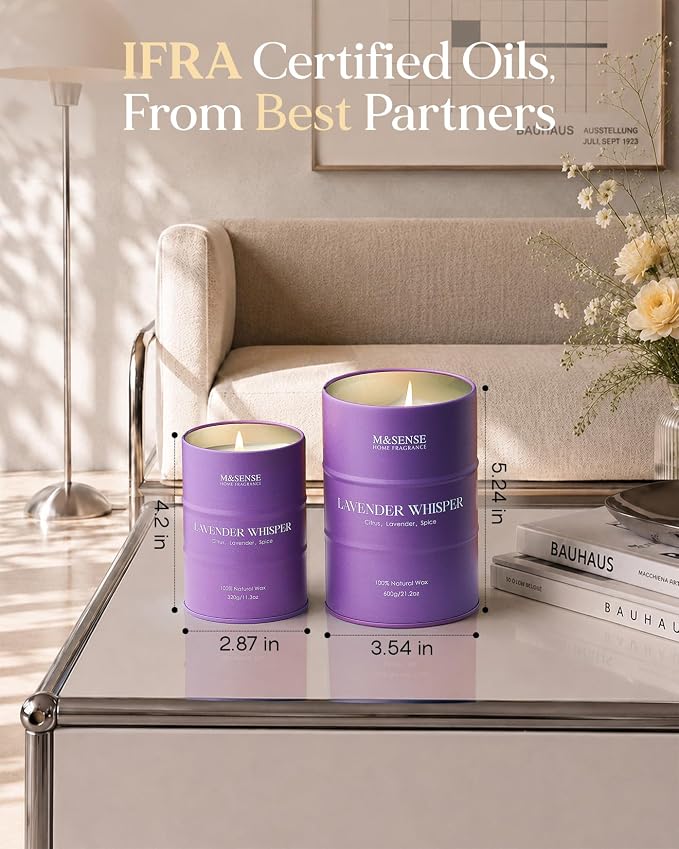 M&SENSE Large Lavender Soy Candles for Home Scented 21.2oz 120 Hour Long Burning, Aromatherapy Candle for Stress Relief Meditation Relaxing, Appreciation Gifts for Mom Teacher Friends