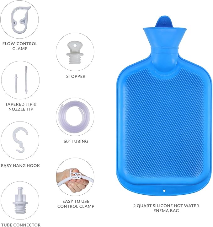 Enema Bag Kit for Colon Cleansing Hot Water Bottle Bag (2 Quart) for Home Coffee Enema Kit with 5 Feet Enema Tube