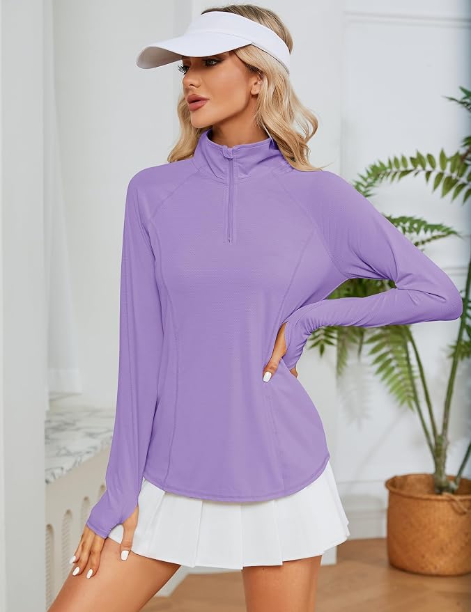 LOMON Women Long Sleeve Shirts Sun Protection 1/4 Zip Summer Quick Dry Hiking Shirts Quarter Zip Pullover for Women