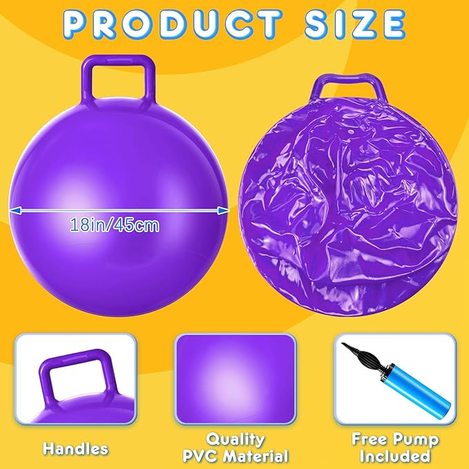 Lewtemi 2 Pcs 18 Inch Big Bouncing Ball with Handle Jumping Hopper Bouncy Ball for Adults Exercise and Air Pump for Outdoor Sports Game(Blue, Purple)
