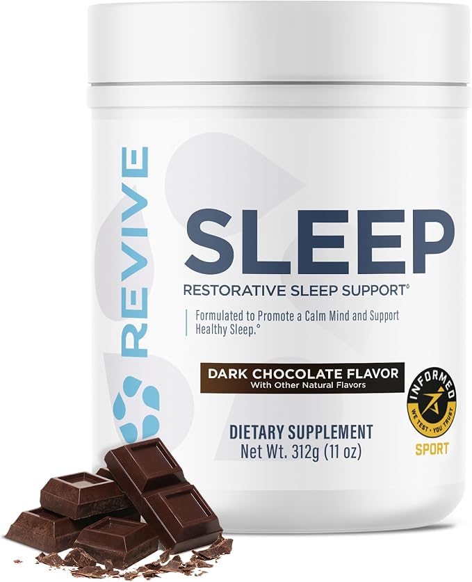 Revive MD Sleep Support Supplement for Adults, Dark Chocolate - Sleep Supplements with Magnesium (Glycinate), Inositol, Glycine & L-Theanine - Promotes Relaxation & Sleep Health (30 Servings)