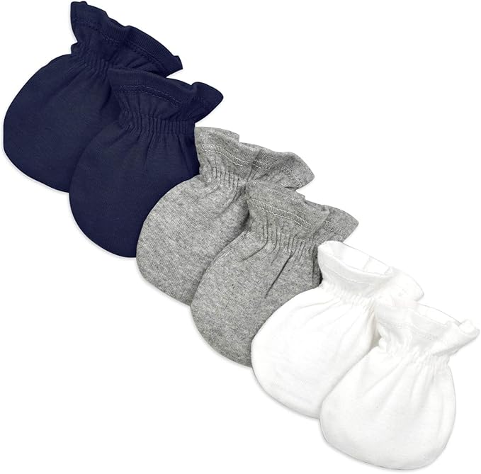 Burts Bees Baby Unisex Baby Mittens, 100% Organic Cotton, 3-Pack Solid Color Infant Scratch Protection Mitts