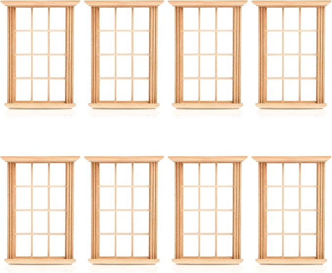 DOITOOL 8PCS Dollhouse Windows 1: 12 Scale Miniature Dollhouse Furniture Window Frame Model Dollhouse Furniture DIY Dollhouse Bedroom Accessories, 2.5 x 4.3inch