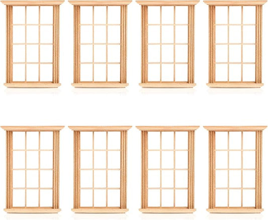 DOITOOL 8PCS Dollhouse Windows 1: 12 Scale Miniature Dollhouse Furniture Window Frame Model Dollhouse Furniture DIY Dollhouse Bedroom Accessories, 2.5 x 4.3inch