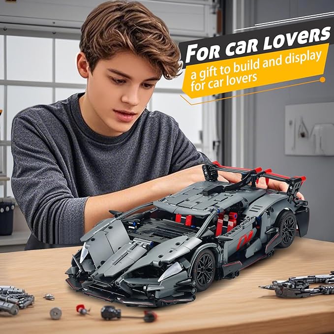 Sports Car Building Set for Adults - 1:14 MOC Toy Car Building Block, Racing Car Model Kit Gifts for Boyfriends,Boys and Teens Age 8-14 (Black)