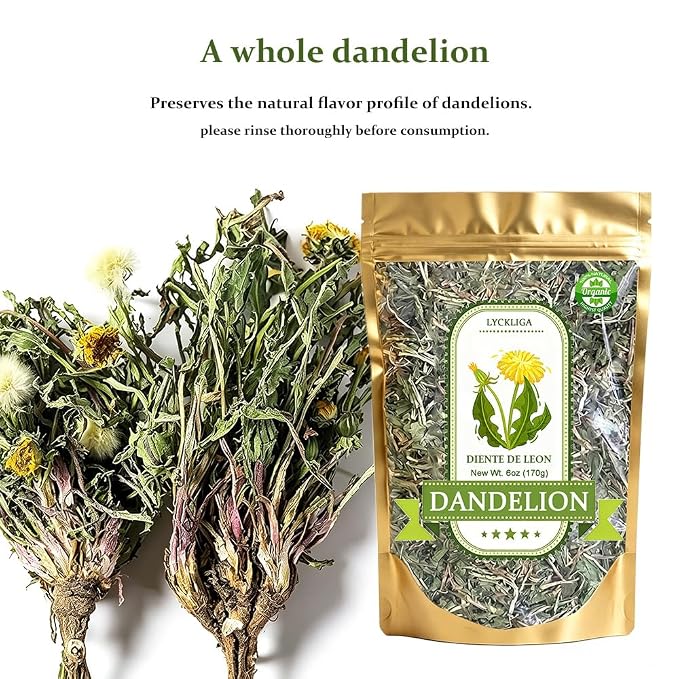 Dandelion Leaf & Root Loose Leaf Tea –Diente de Leon (Whole Dandelion) for Digestive Support & Detox, 6 oz (170g), 100% Natural Taraxacum, Vegan, Non-GMO, Caffeine-Free