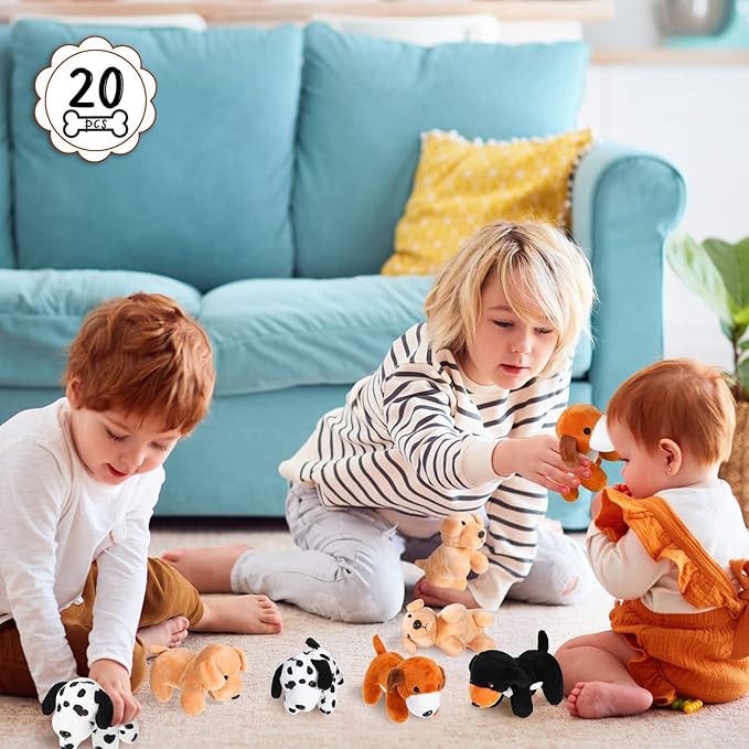 Sosation 20 Pcs Mini Stuffed Animal Dog Bulk Adopt a Puppy Favors Soft Puppy Gift Party for Kids Graduation Birthday Party Charity Donation Classroom Goodie Stuffer (Lively Style,Vivid Color)