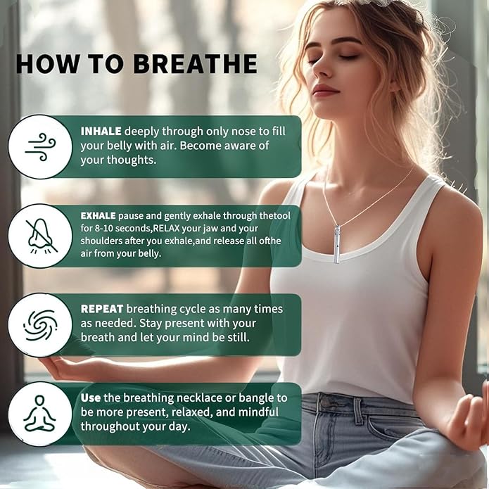 Mindfulness Breathing Necklace & Essential Oil Diffuser for Women Men Gift 2-in-1 Stainless Steel Breathlink Jewelry for Inner Balance, Daily Focus, Yoga, and Meditation