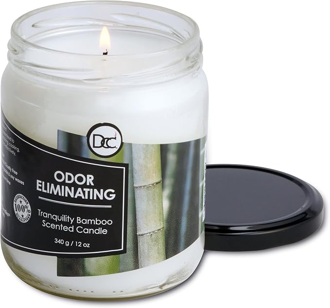 Bamboo Odor Eliminating Highly Fragranced Candle - Eliminates 95% of Pet, Smoke, Food, and Other Smells Quickly - Up to 80 Hour Burn time - 12 Ounce Premium Soy Blend