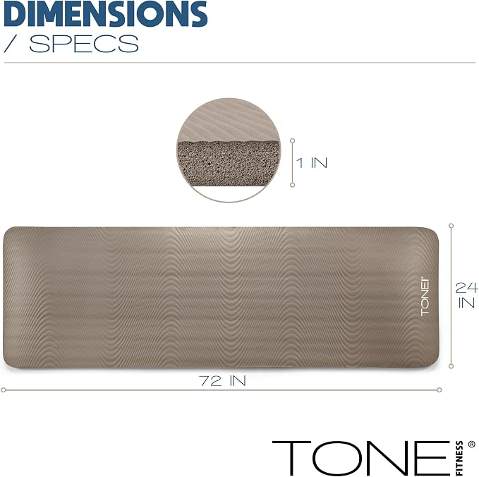 Tone Fitness 1-Inch Thick Yoga Mat | High-Density, Non-slip Exercise Mat with Carrying Strap for Yoga, Pilates, & Home Gym Workouts | Multiple Options