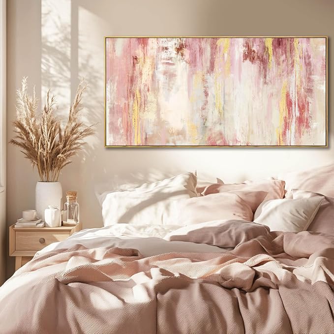 Abstract Pink Wall Art/Framed Artwork Wall Art/Oil Painting Home Decoration/Modern Art for Bedroom Living Room Home Office 20x40 Inches