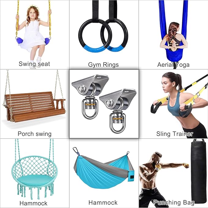 BeneLabel 2 Pack Silent Swing Hanger Heavy Duty Stainless Steel Swing Hook with Swivel Bearing for Hammock Chair, Porch Swing, Yoga Silk, Punching Bag 1000 lbs Capacity