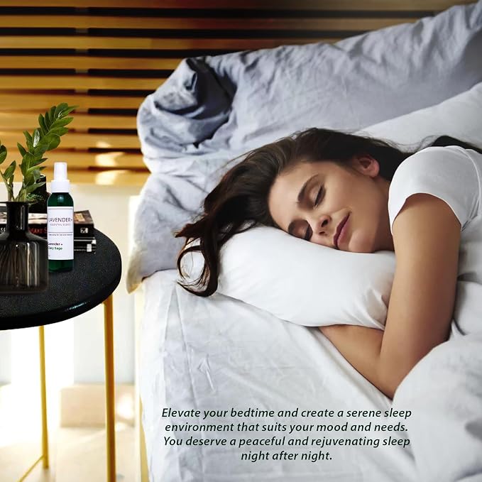Lavender Sleep Spray for Pillows, Linens & Pajamas – Natural Calming Lavender & Clary Sage Aromatherapy Mist with Amethyst & Reiki Energy. Deep Sleep + Bedtime Relaxation for Adults & Kids. 4 oz (1)