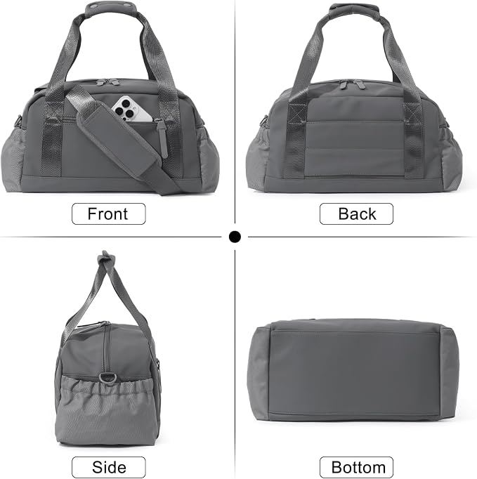 Bucosd Small Gym Bag for Women, Mini Crossbody Gym Duffle Bag with Wet Compartment, Carry on Gym Tote Bag for Workout Dance Sport Travel (Medium-Grey)