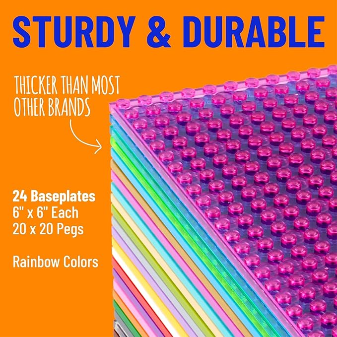 Strictly Briks Classic Stackable Brick Base Plates - Compatible with Lego Building Bricks - 24 Pack 6 x 6-Inch Multicolor - 20 x 20 Studs - Stackable Top & Bottom Sides